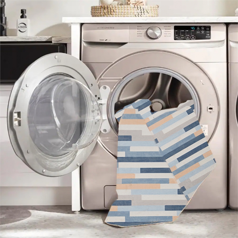 Linon Indoor Outdoor Machine Washable Bali Area 5'x7' Rug in Ivory and Blue