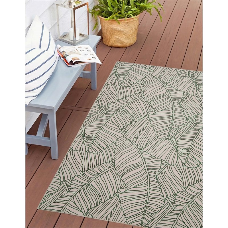 Linon Indoor Outdoor Machine Washable Apia Accent 3'x5' Rug in Ivory and Green
