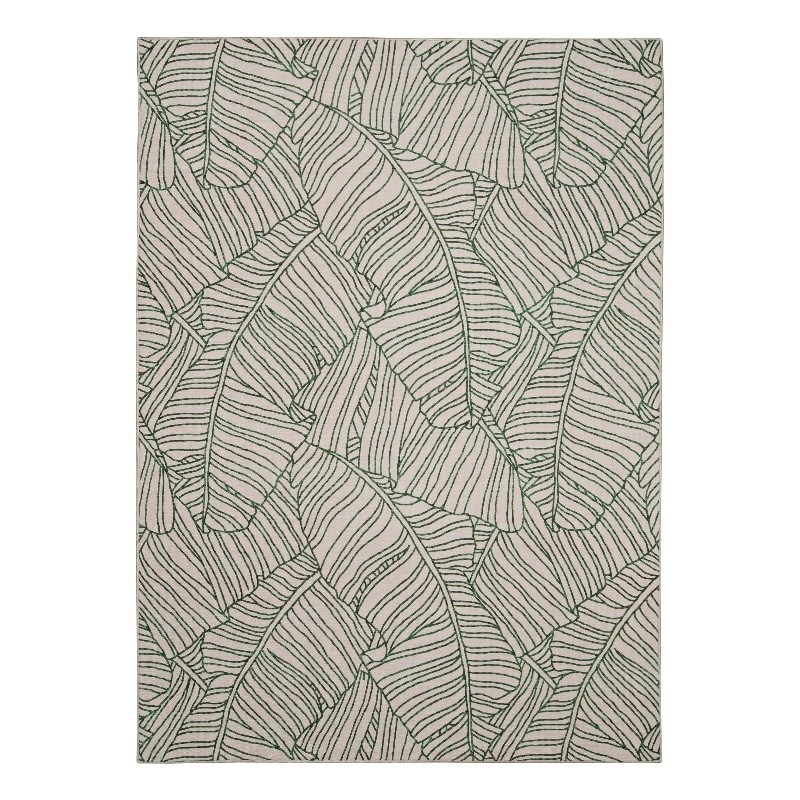 Linon Indoor Outdoor Machine Washable Apia Accent 3'x5' Rug in Ivory and Green