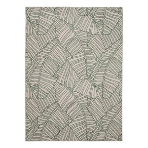 Linon Indoor Outdoor Machine Washable Apia Area 5'x7' Rug in Ivory and Green
