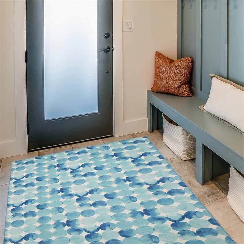 Linon Indoor Outdoor Machine Washable Cayman Polyester Accent 3'x5' Rug in Blue