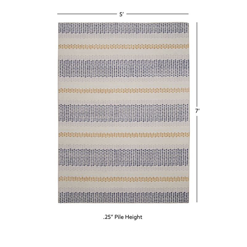 Linon Indoor Outdoor Machine Washable Alfie Area 5'x7' Rug in Ivory and Blue