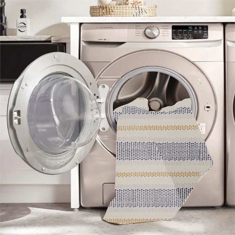 Linon Indoor Outdoor Machine Washable Alfie Area 5'x7' Rug in Ivory and Blue