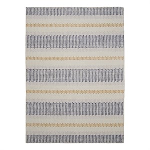 Linon Indoor Outdoor Machine Washable Alfie Area 5'x7' Rug in Ivory and Blue