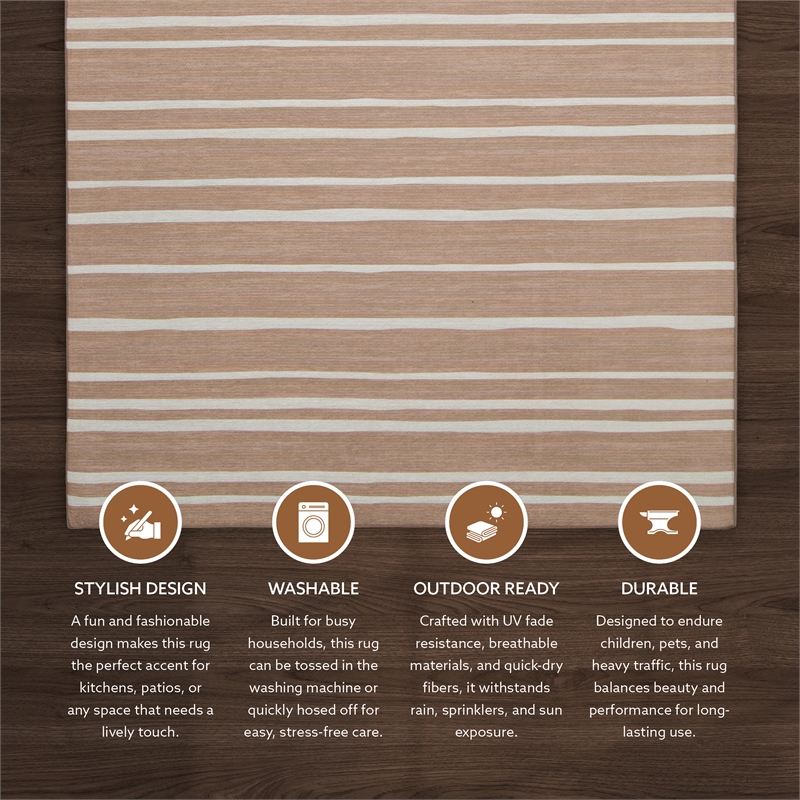 Linon Indoor Outdoor Machine Washable Sydney Area 5'x7' Rug in Tan and Ivory