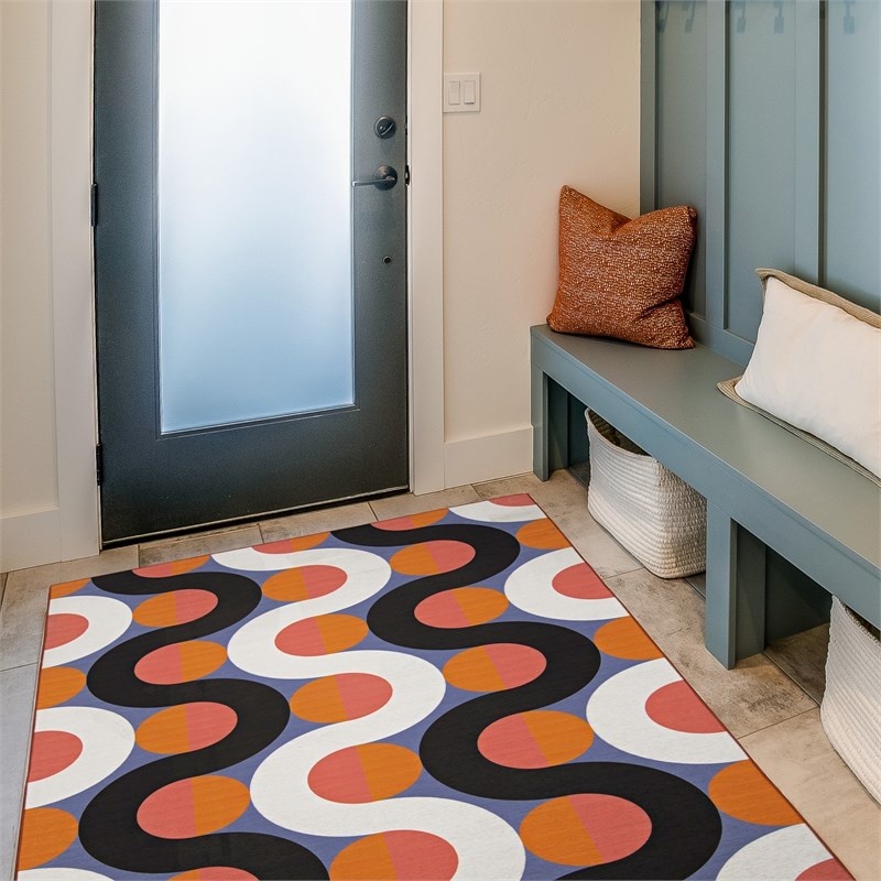 Linon Indoor Outdoor Machine Washable Adira Accent 3'x5' Rug in Orange/Pink