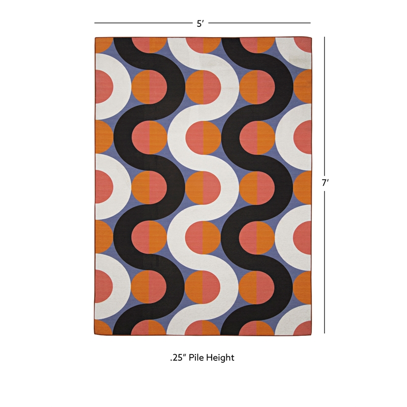 Linon Indoor Outdoor Machine Washable Adira Area 5'x7' Rug in Orange and Pink