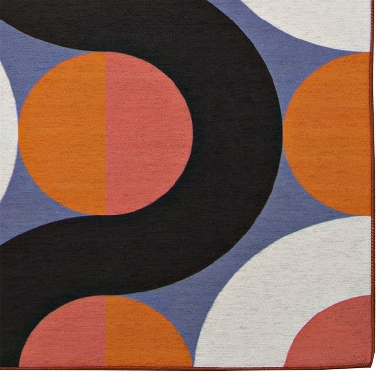 Linon Indoor Outdoor Machine Washable Adira Area 5'x7' Rug in Orange and Pink