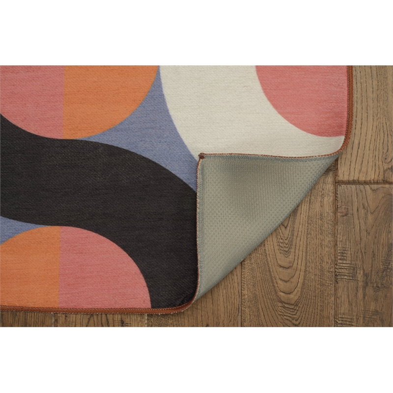 Linon Indoor Outdoor Machine Washable Adira Area 5'x7' Rug in Orange and Pink