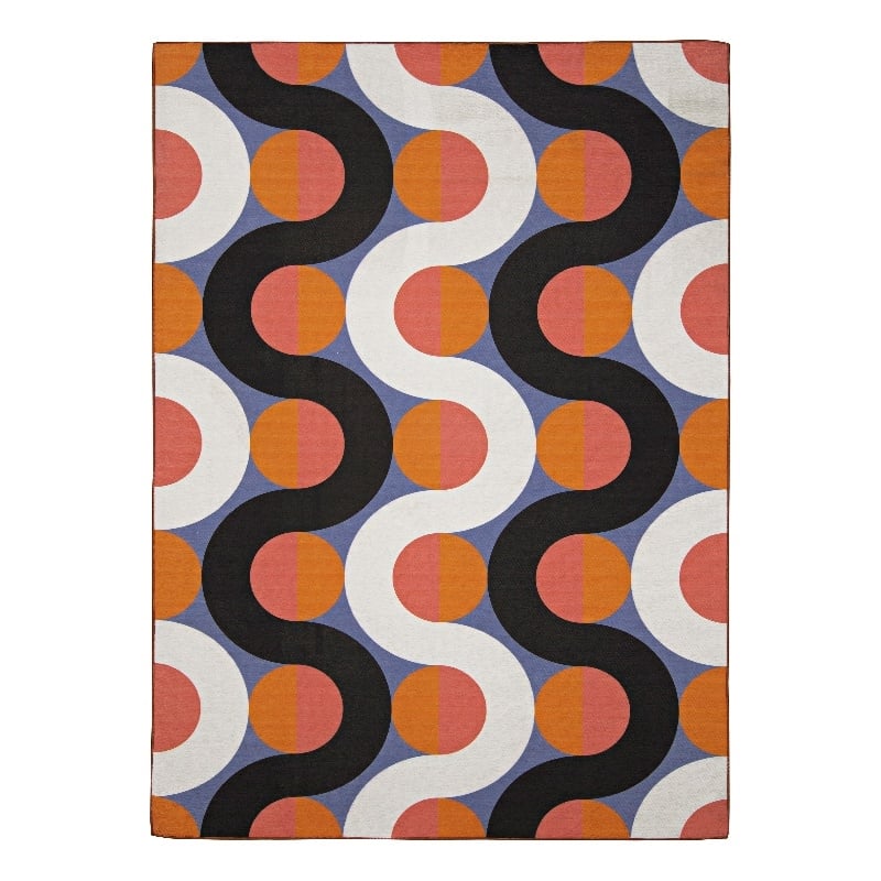 Linon Indoor Outdoor Machine Washable Adira Area 5'x7' Rug in Orange and Pink