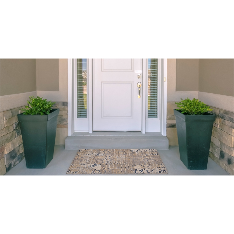 Linon Indoor Outdoor Machine Washable Anthia Accent 2'x3' Rug in Navy and Sand