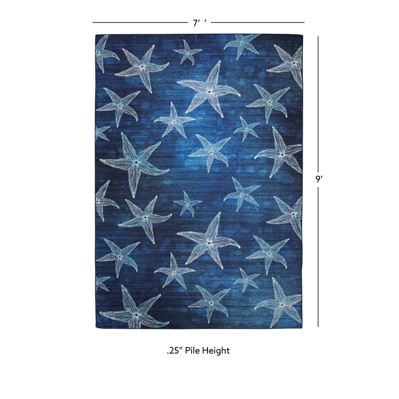 Linon Indoor Outdoor Machine Washable Bondi Polyester Area 7'x 9' Rug in Blue