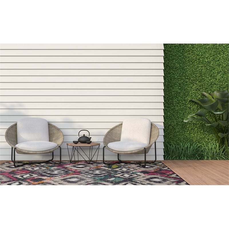 linon indoor outdoor machine washable conch area 7'x9' rug in ivory and gray