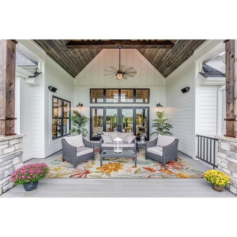Linon Indoor Outdoor Machine Washable Ridley Area 7'x9' Rug in Ivory and Pink