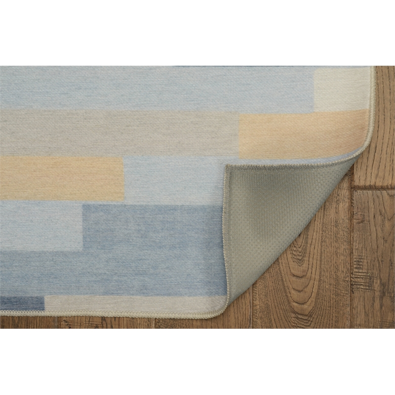 Linon Indoor Outdoor Machine Washable Bali Area 7'x9' Rug in Ivory and Blue