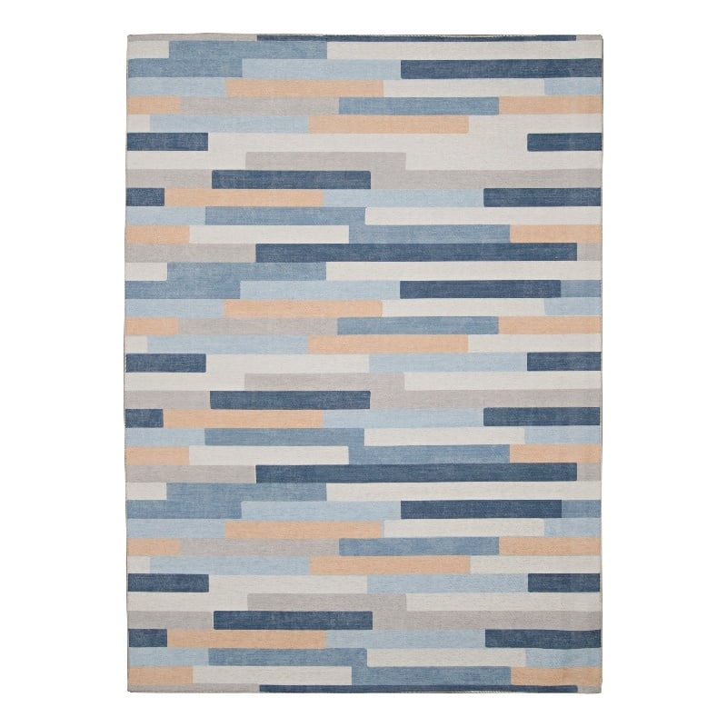 Linon Indoor Outdoor Machine Washable Bali Area 7'x9' Rug in Ivory and Blue
