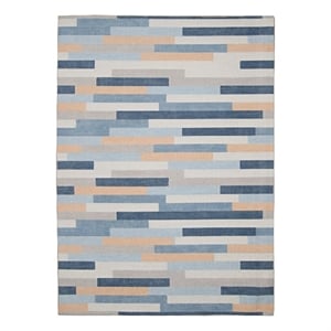Linon Indoor Outdoor Machine Washable Bali Area 7'x9' Rug in Ivory and Blue