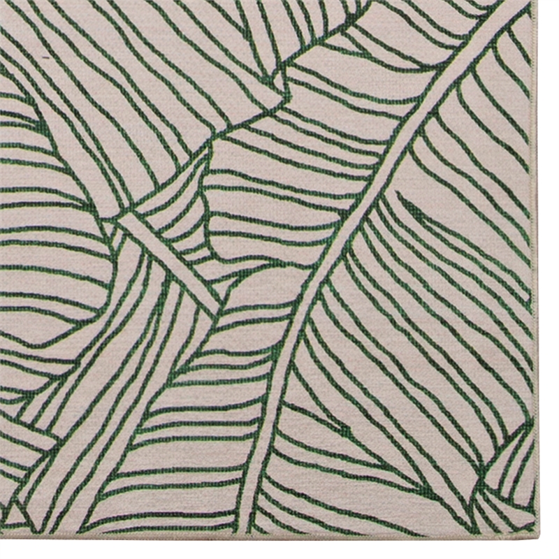 Linon Indoor Outdoor Machine Washable Apia Area 7'x9' Rug in Ivory and Green