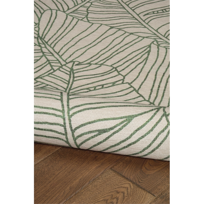 Linon Indoor Outdoor Machine Washable Apia Area 7'x9' Rug in Ivory and Green