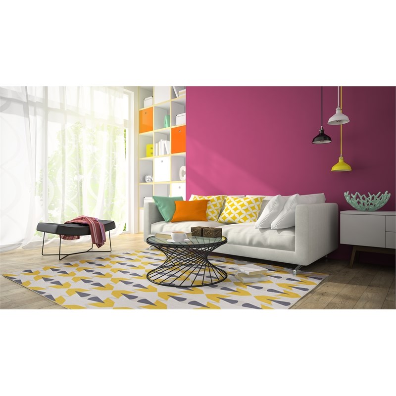Linon Indoor Outdoor Machine Washable Lucia Area 7'x9' Rug in Ivory and Yellow