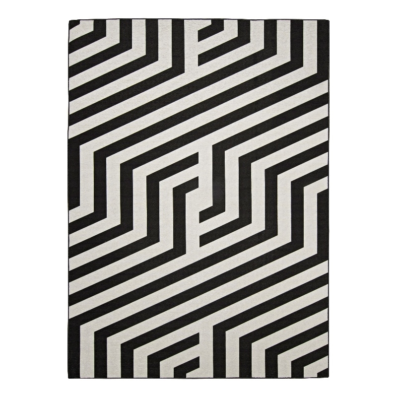 Linon Indoor Outdoor Machine Washable Kona Area 7'x9' Rug in Ivory and Black