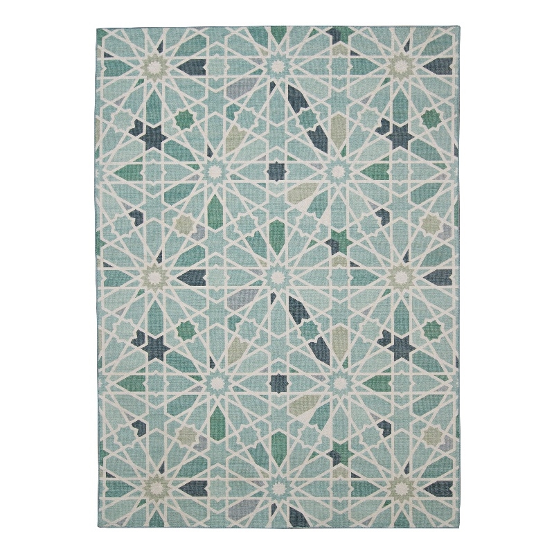 Linon Indoor Outdoor Machine Washable Baffin Area 5'x7' Rug in Green and Ivory