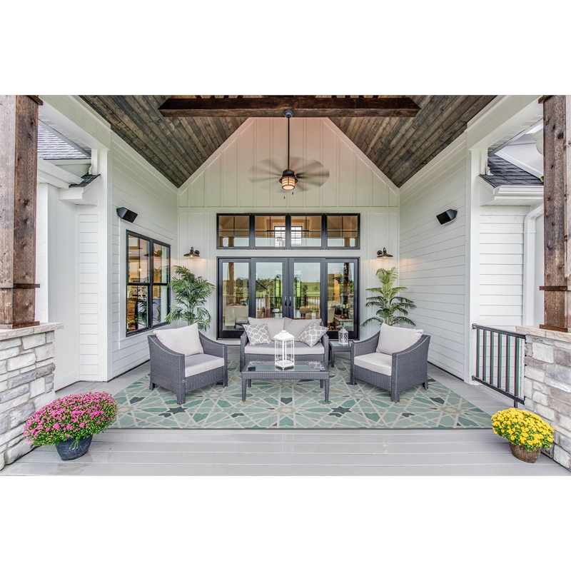 Linon Indoor Outdoor Machine Washable Baffin Area 7'x9' Rug in Green and Ivory
