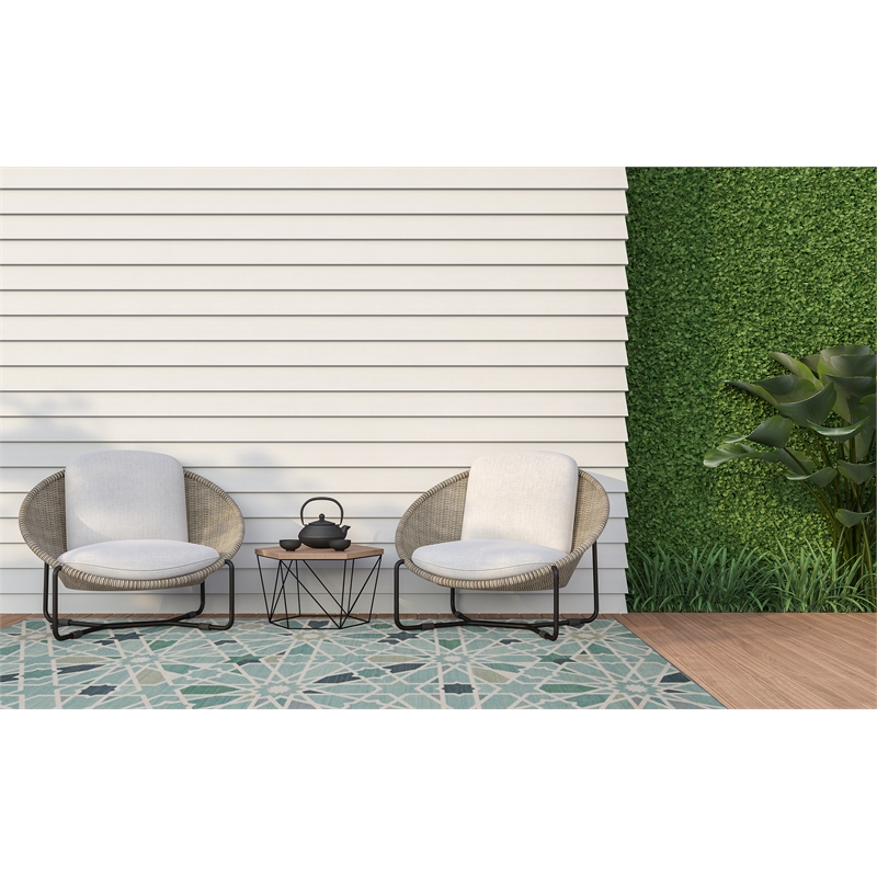 Linon Indoor Outdoor Machine Washable Baffin Area 7'x9' Rug in Green and Ivory