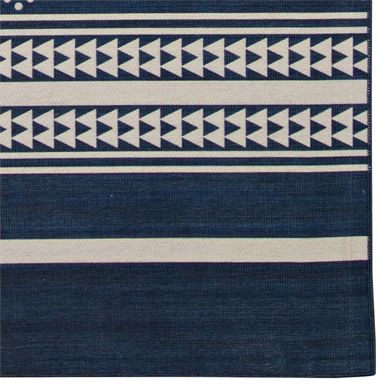 Linon Indoor Outdoor Machine Washable Danton Area 5'x7' Rug in Navy and Ivory