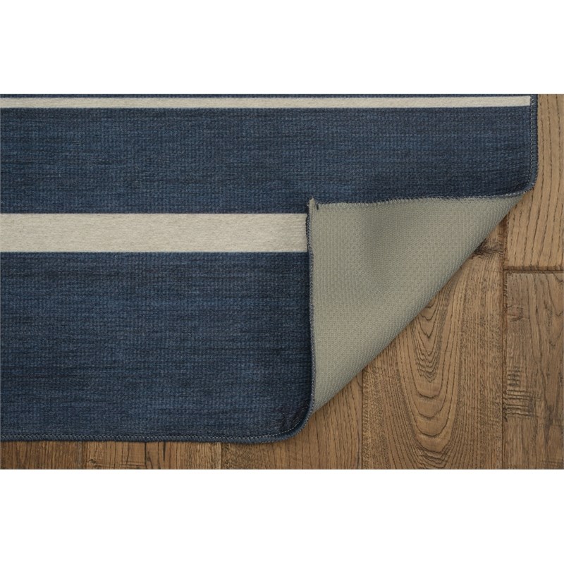Linon Indoor Outdoor Machine Washable Danton Area 5'x7' Rug in Navy and Ivory