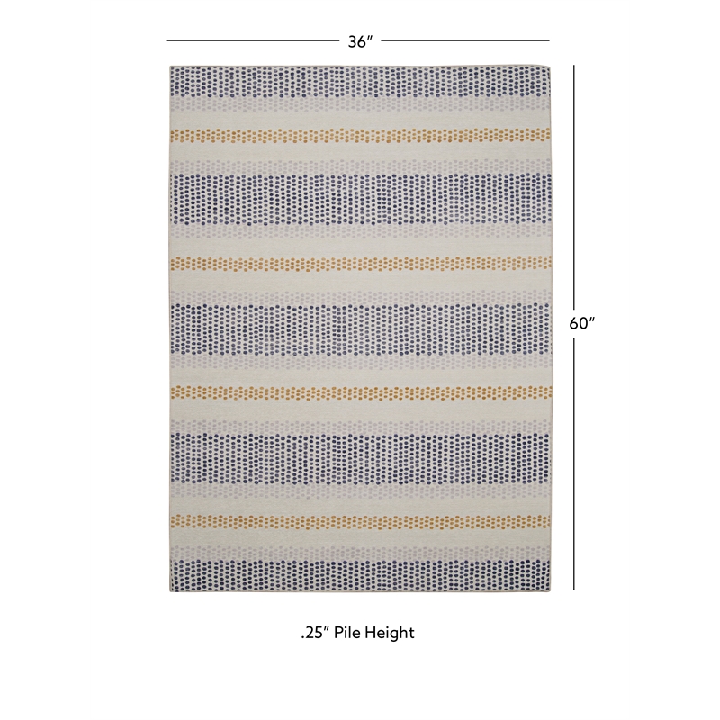 Linon Indoor Outdoor Machine Washable Alfie Accent 3'x5' Rug in Ivory and Blue