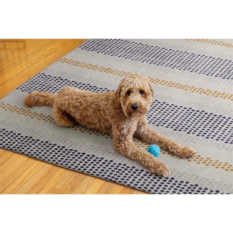 Linon Indoor Outdoor Machine Washable Alfie Area 7'x9' Rug in Ivory and Blue