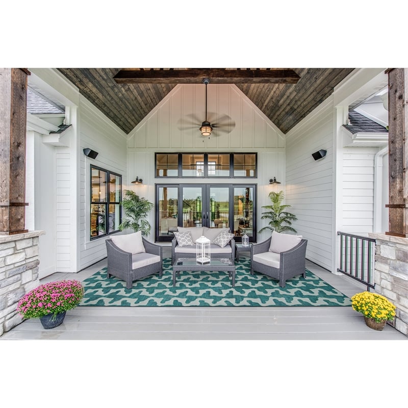 linon indoor outdoor machine washable montane area 7'x9' rug in aqua blue
