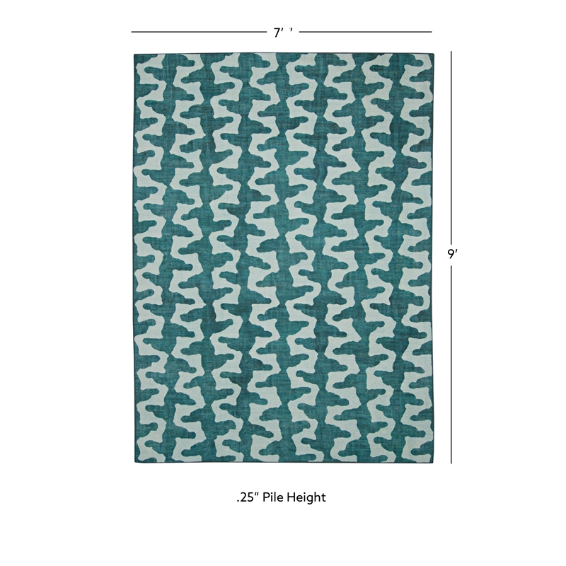 linon indoor outdoor machine washable montane area 7'x9' rug in aqua blue
