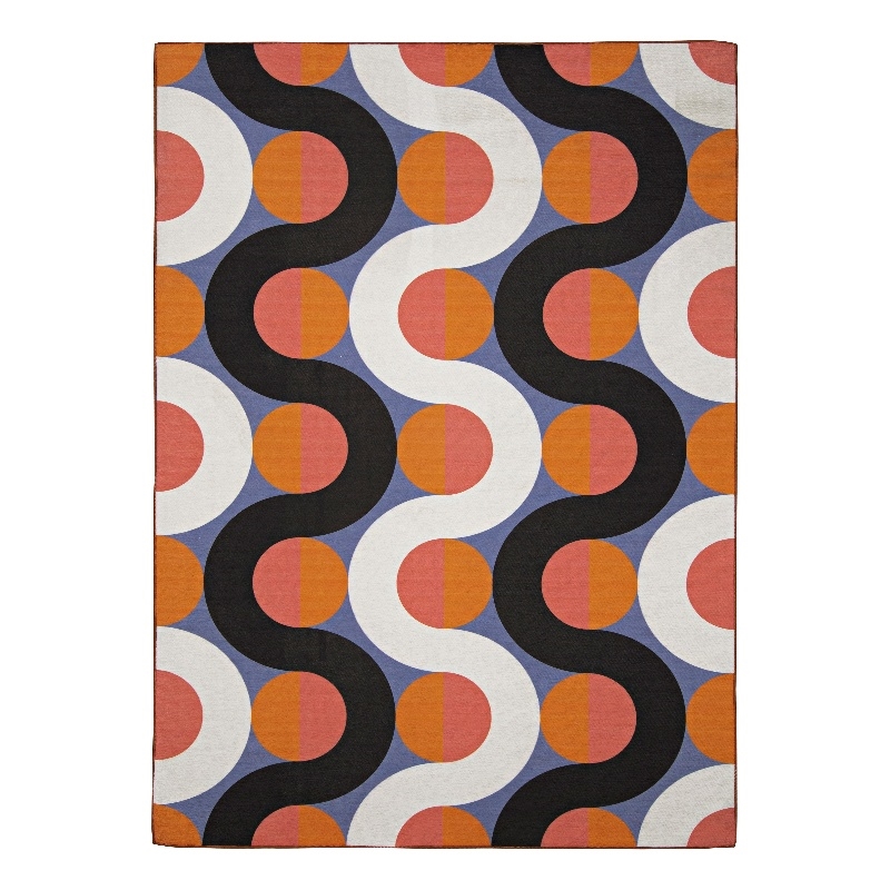 Linon Indoor Outdoor Machine Washable Adira Area 7'x9' Rug in Orange and Pink