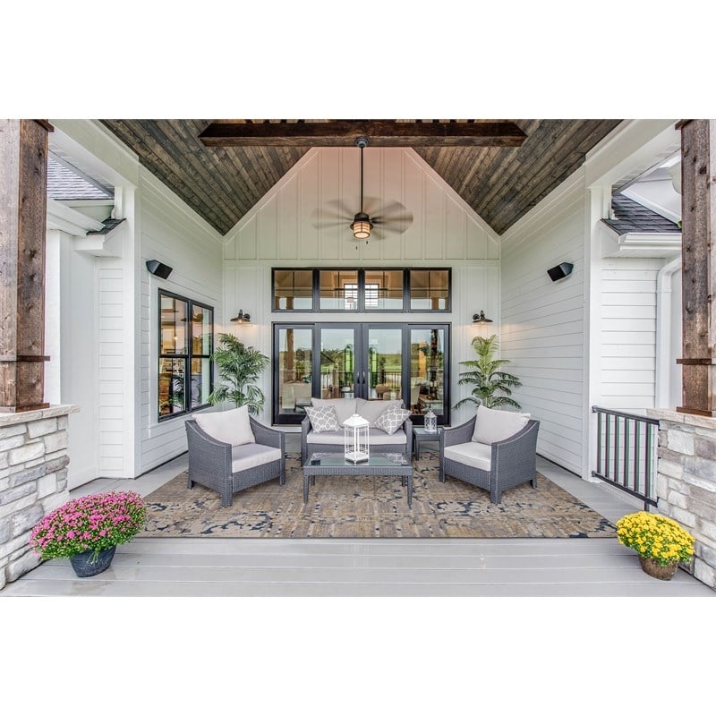 Linon Indoor Outdoor Machine Washable Anthia Area 7'x9' Rug in Navy and Sand