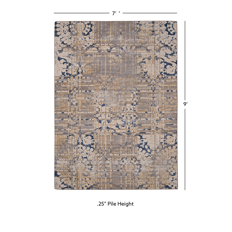 Linon Indoor Outdoor Machine Washable Anthia Area 7'x9' Rug in Navy and Sand