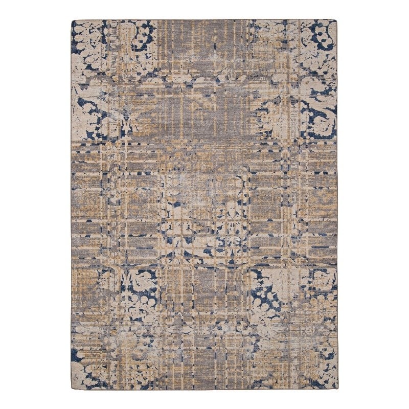 Linon Indoor Outdoor Machine Washable Anthia Area 7'x9' Rug in Navy and Sand