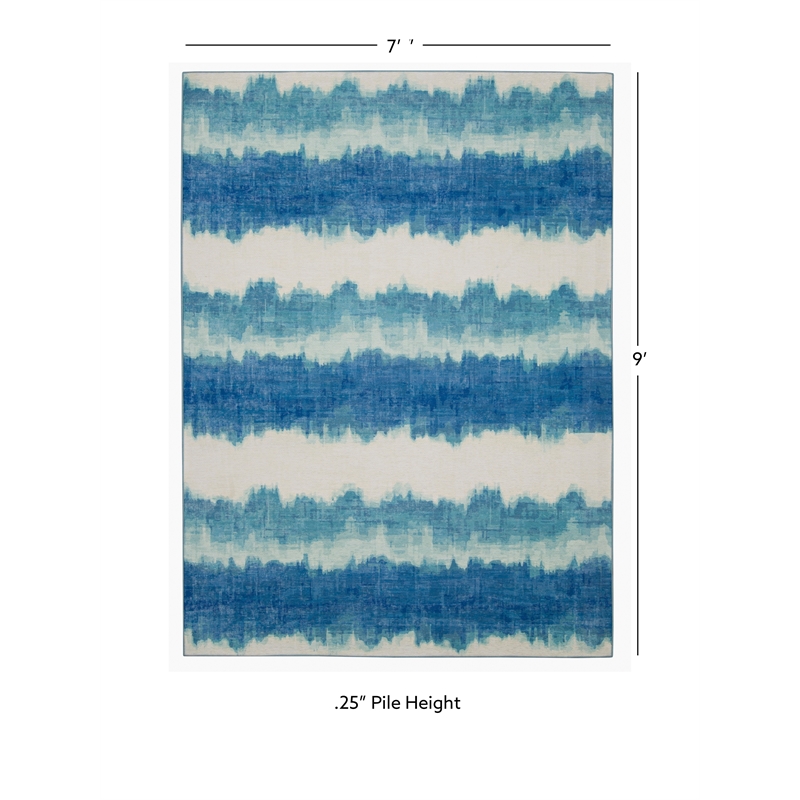 Linon Indoor Outdoor Machine Washable Beck Area 7'x9' Rug in Ivory and Blue