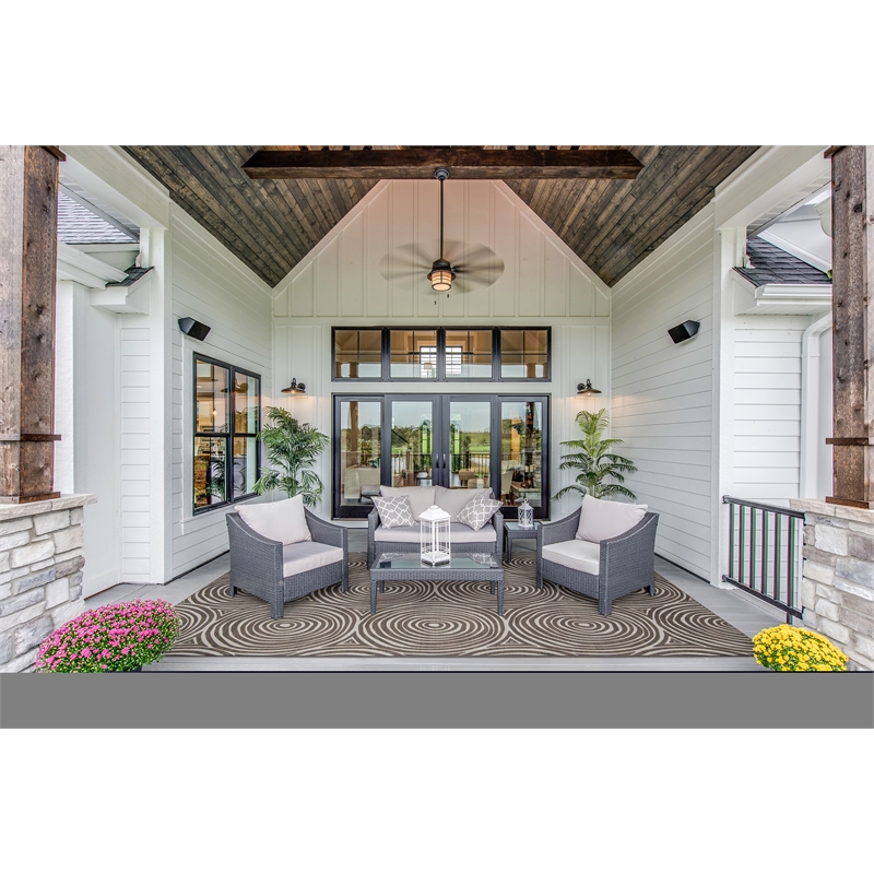Linon Indoor Outdoor Machine Washable Dana Area 7'x9' Rug in Ivory and Brown