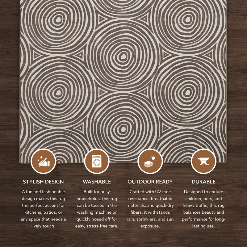 Linon Indoor Outdoor Machine Washable Dana Area 7'x9' Rug in Ivory and Brown