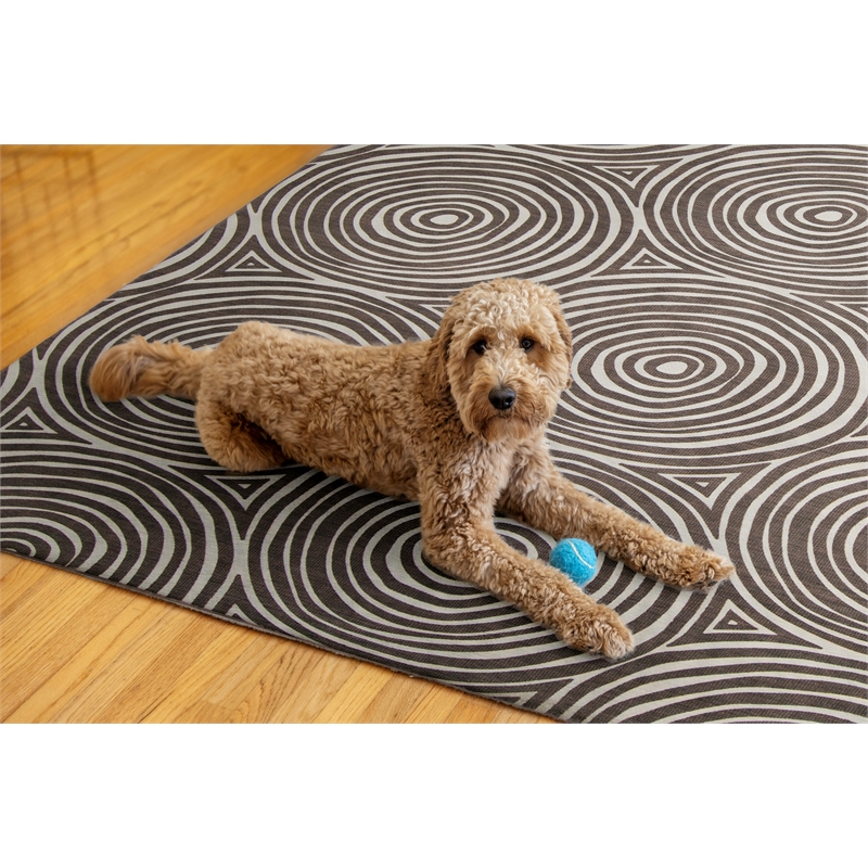 Linon Indoor Outdoor Machine Washable Dana Area 7'x9' Rug in Ivory and Brown