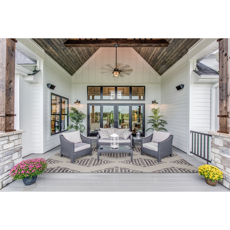Linon Indoor Outdoor Machine Washable Ezili Area 7'x9' Rug in Ivory and Brown