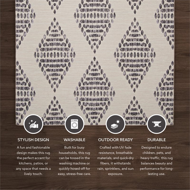 Linon Indoor Outdoor Machine Washable Ezili Area 7'x9' Rug in Ivory and Brown