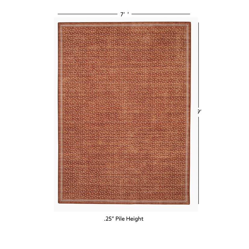 Linon Indoor Outdoor Machine Washable Hama Area 7'x9' Rug in Orange and Ivory