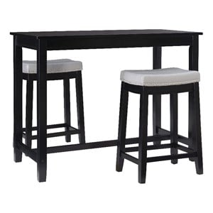 Linon Claridge 3 Pce Counter Dining Set Gray Faux Leather Seats in Black Wood