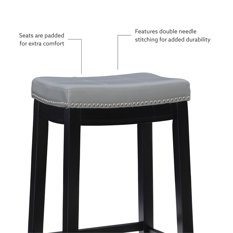 Linon Claridge 3 Pce Counter Dining Set Gray Faux Leather Seats in Black Wood