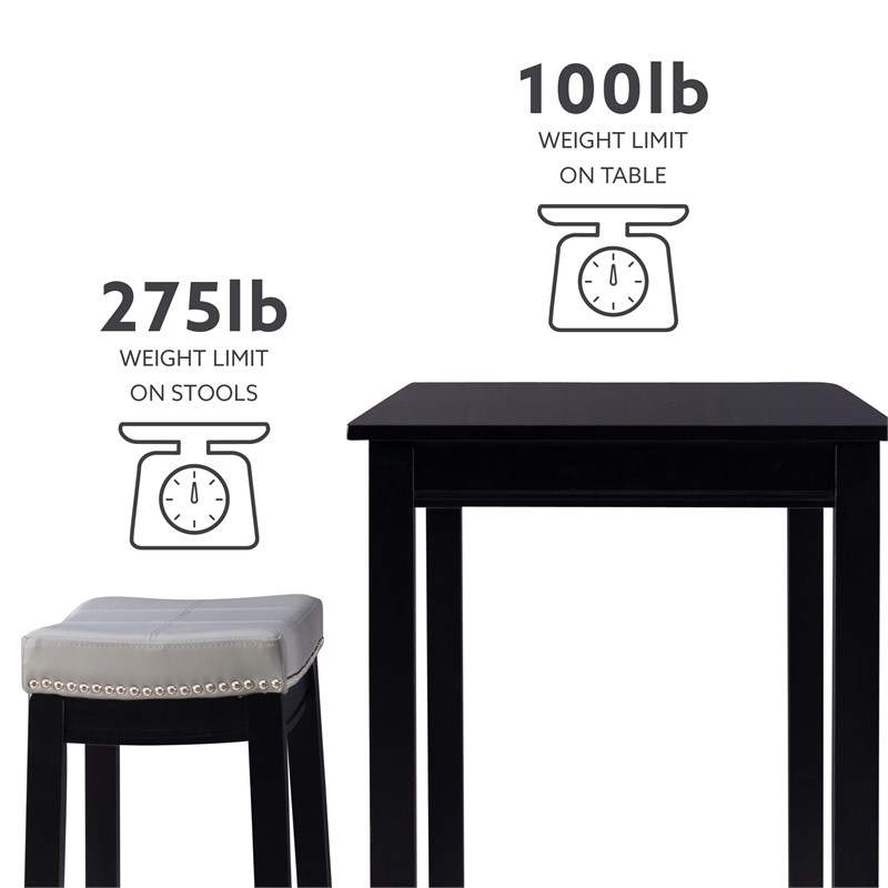 Linon Claridge 3 Pce Counter Dining Set Gray Faux Leather Seats in Black Wood