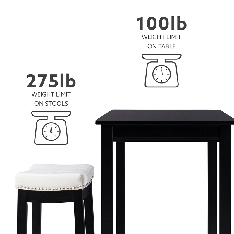 Linon Claridge 3 Pce Counter Dining Set White Faux Leather Seats in Black Wood