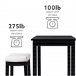 Linon Claridge 3 Pce Counter Dining Set White Faux Leather Seats in Black Wood